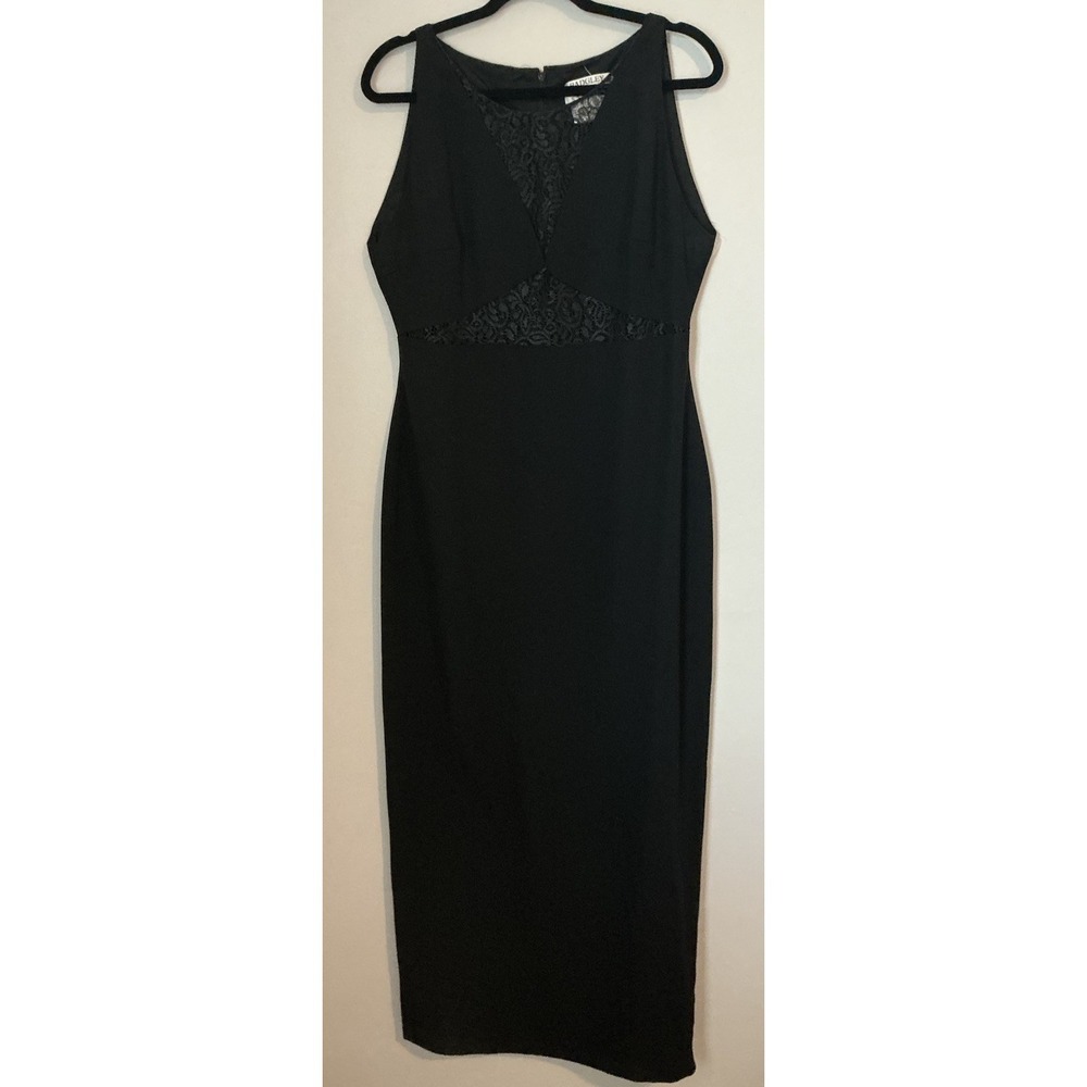 Badgley Mischka Black Formal Long Dress with Lace‎ Inserts - Size 12